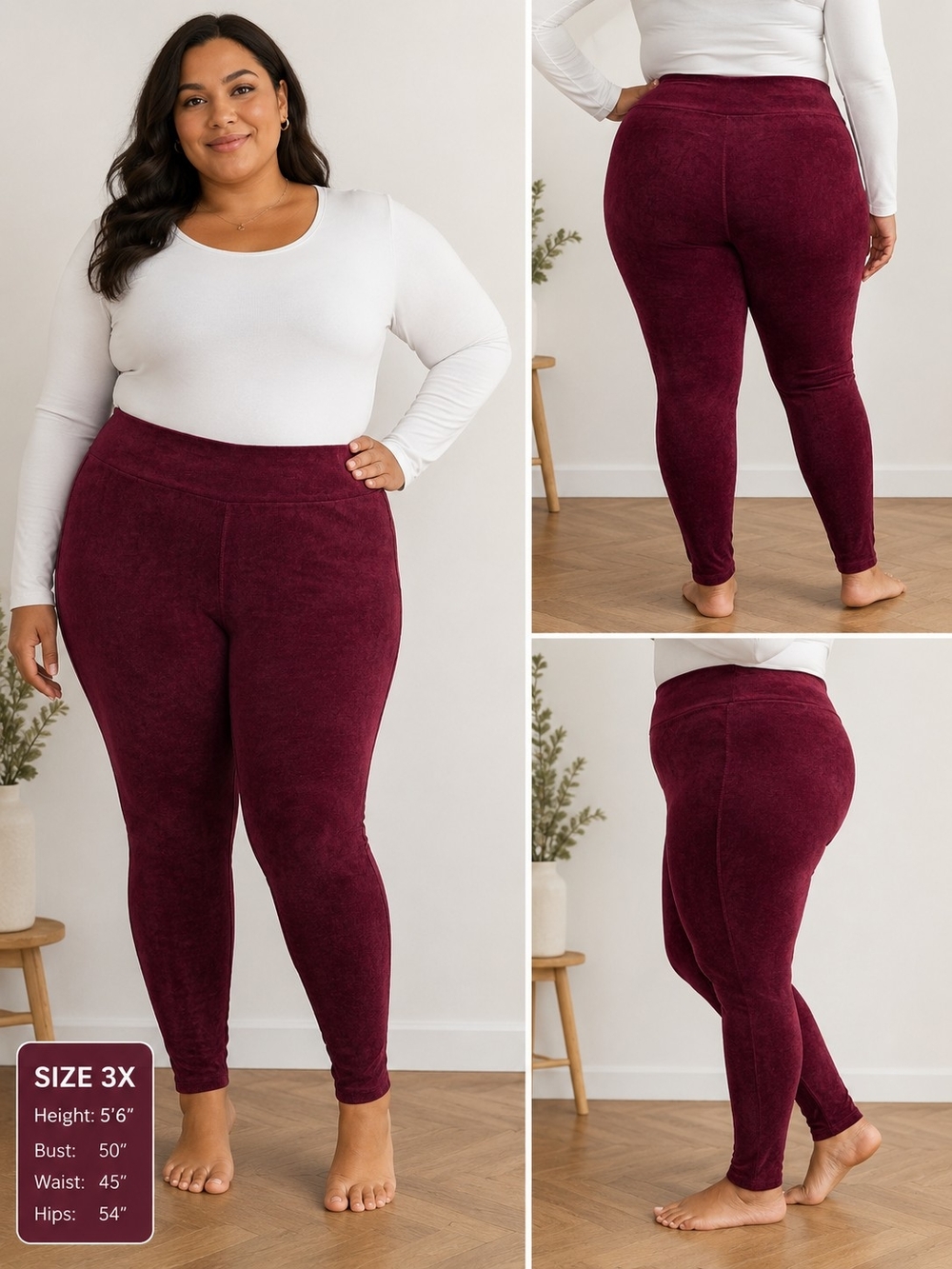 George Burgundy High-Waist Plush Leggings